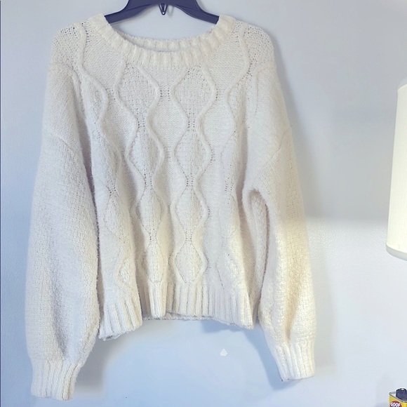 Pink Rose Sweaters - Pink Rose Cozy Cream Cable Knit Sweater Size XL Pullover